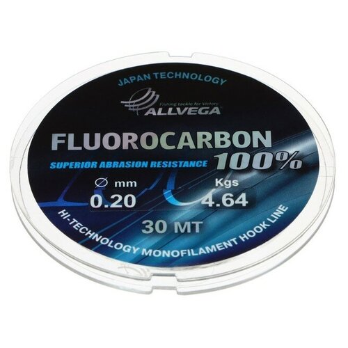 леска монофильная allvega fluorocarbon hybrid 30м 0 25мм 7 31кг флюорокарбон 65% Леска монофильная ALLVEGA FX Fluorocarbon 100% 30м 0,20мм, 4,64кг, флюорокарбон 100%