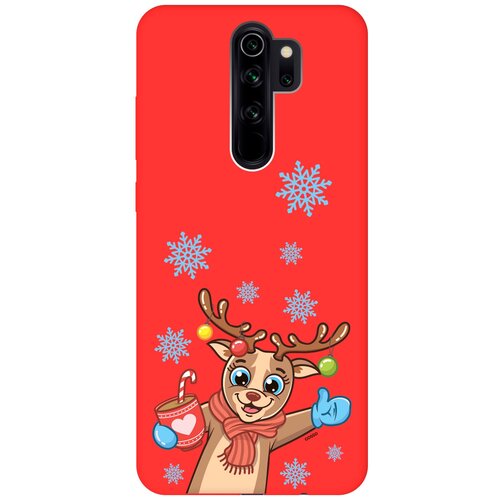 фото Силиконовая чехол-накладка silky touch для xiaomi redmi note 8 pro с принтом "christmas deer" красная gosso