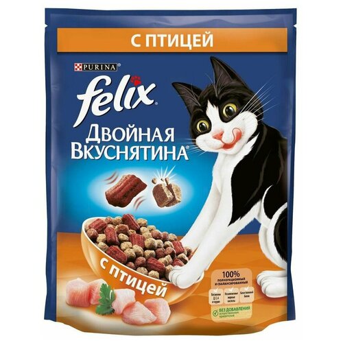 Корм сухой для взрослых кошек FELIX Двойная Вкуснятина с птицей, 750г. х 3шт. вкуснятина с лимоном