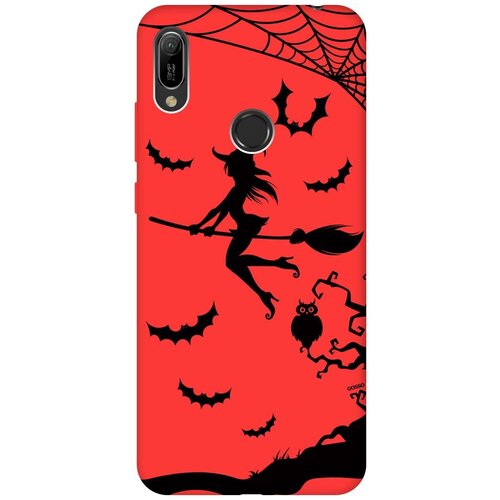 фото Силиконовая чехол-накладка silky touch для huawei y6 (2019) / honor 8a с принтом "witch on a broomstick" красная gosso