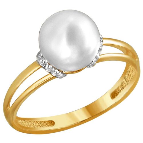 фото Эстет кольцо из золота с жемчугом, фианитами 01к3311856-1, размер 17