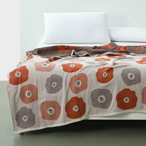 Покрывало на кровать, плед на диван 165 x 200 см в подарочной упаковке Маки, цвет: кирпичный