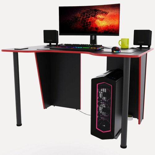 Изображение товара Игровой компьютерный стол "Лакер", 140x80x75 см, чёрный с красной кромкой