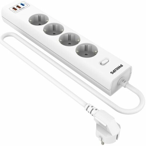 Сетевой фильтр Philips 4 Розетки с USB PDQC30 5912В 20Вт кабель - 3M белый 2360₽