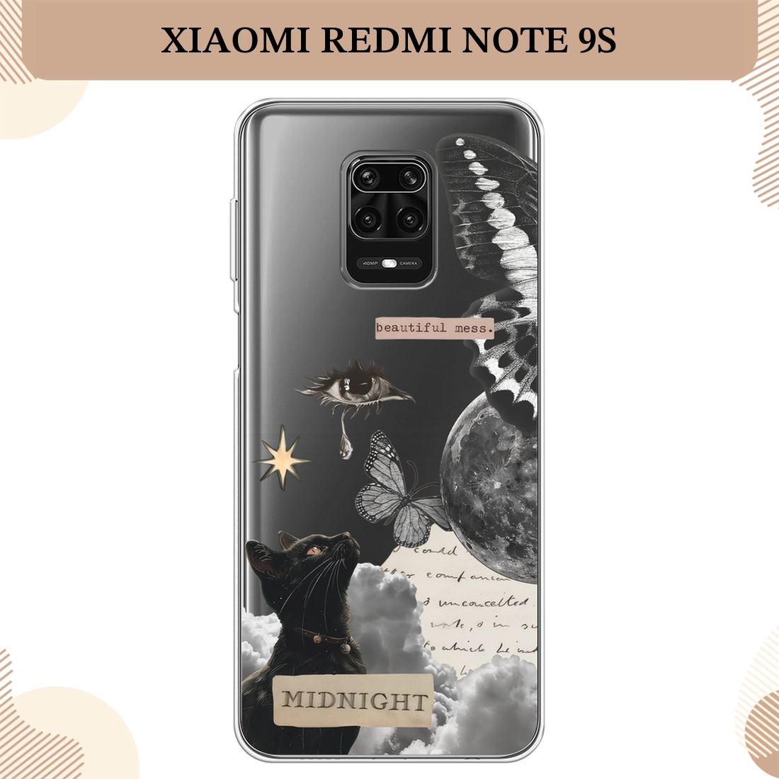 Силиконовый чехол "Midnight collage" на Xiaomi Redmi Note 9S/9 Pro / Сяоми Редми Нот 9S, прозрачный