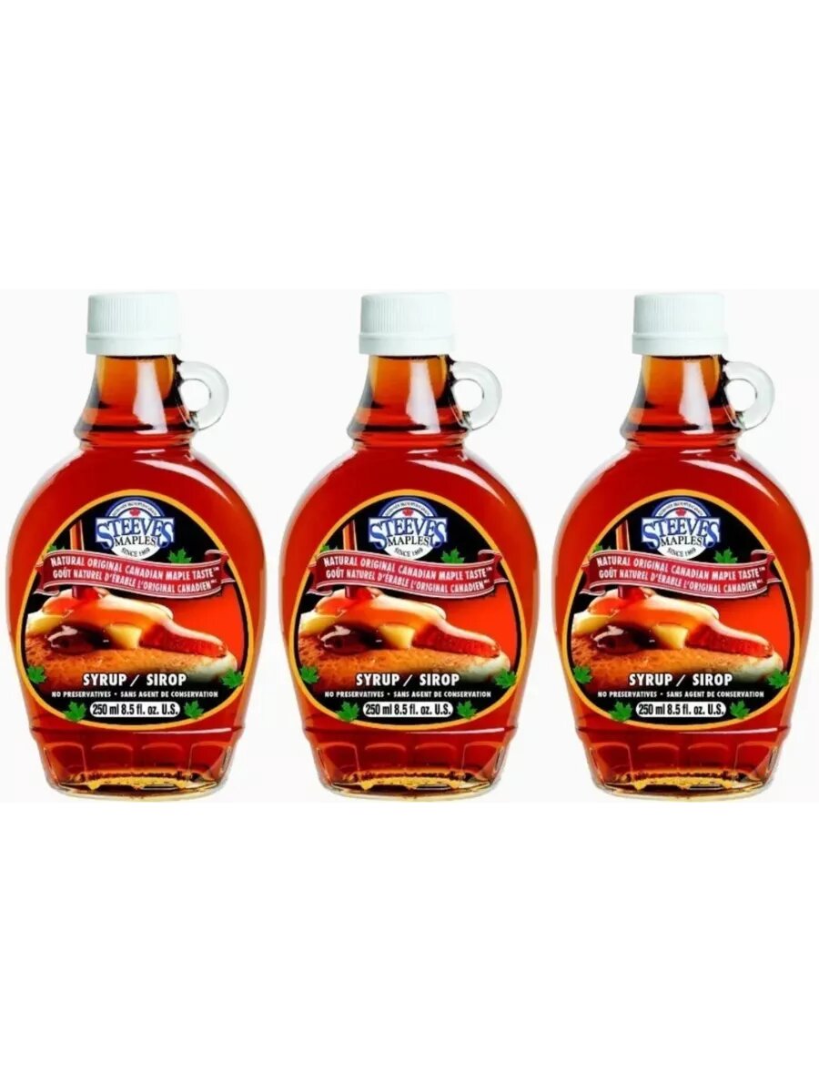 Сироп кленовый "Steeves Maple", с жидким сахаром, стеклянная бутылка, 3x250мл
