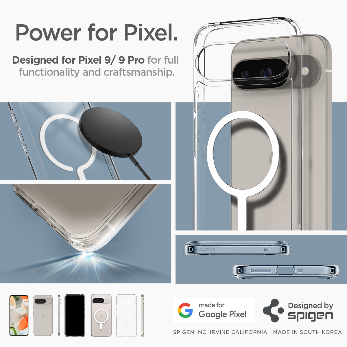 Чехол Spigen на Google Pixel 9 (ACS09025) Ultra Hybrid OneTap Metal Ring MagSafe / Спиген для Пиксель 9 накладка с MagSafe, противоударный, с защитой камеры, белый — фото 1
