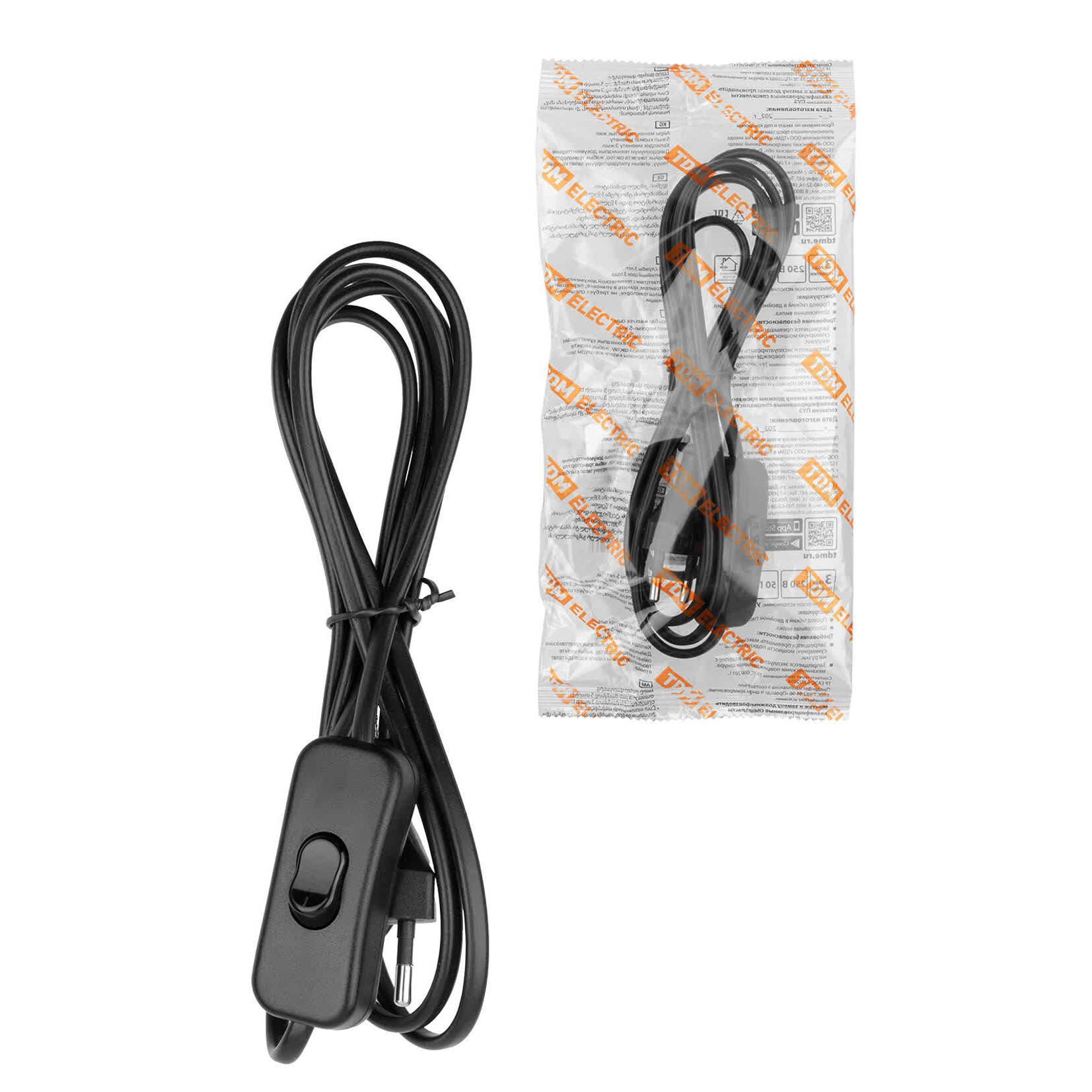 Шнур для БРА с выключателем ШВВП-вп 2х0,5 мм2 1,8 м 600 Вт черный, TDM SQ1305-1001 (1 шт.)