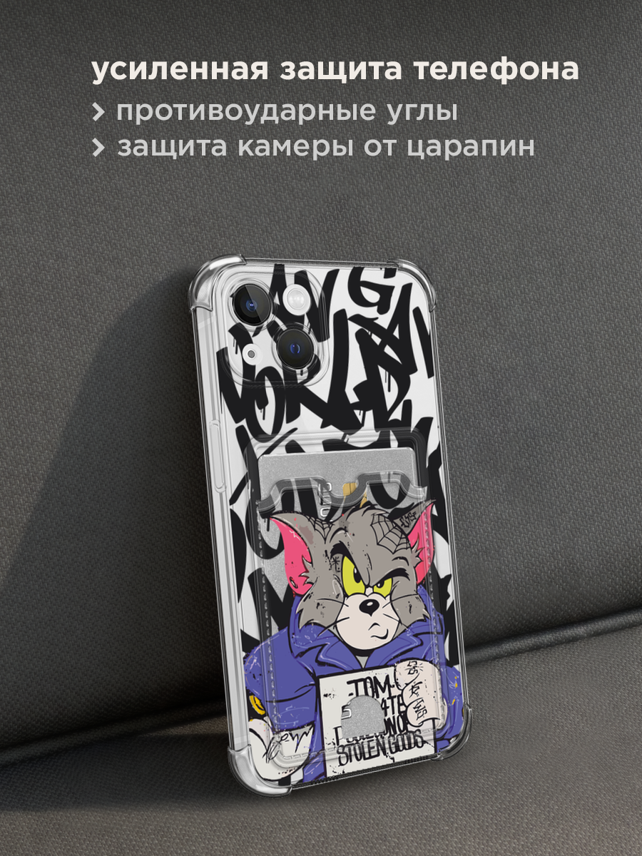 Чехол на Apple iPhone 13 (Айфон 13) с картой и принтом Том и Джерри — фото 1