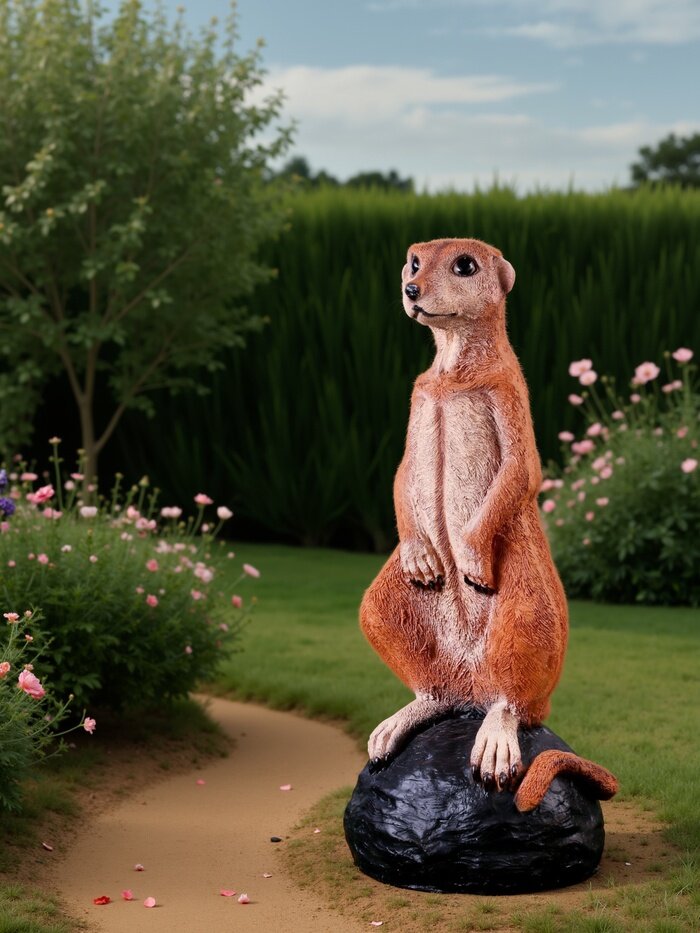 Садовая фигура из полистоуна «Большой сурикат на камне» 60×24×22 см