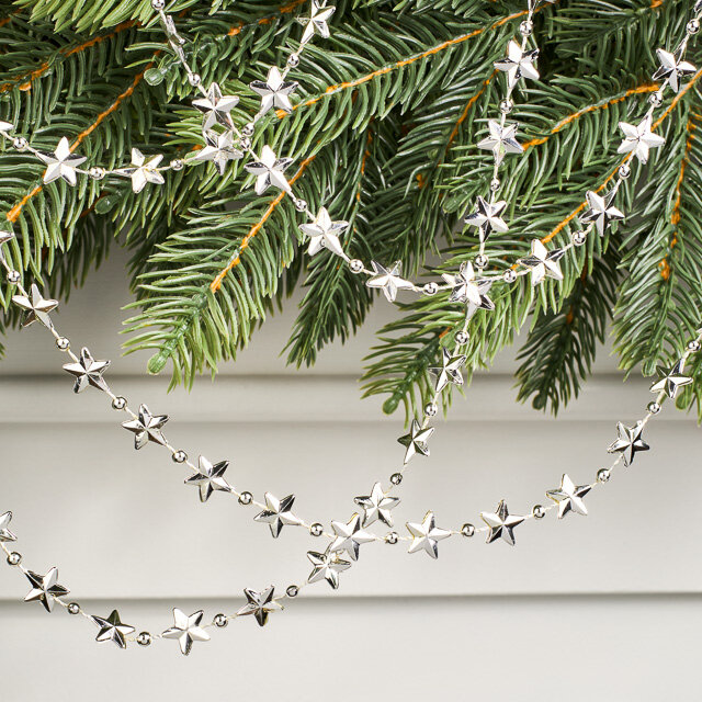 Бусы на елку Звезды Celestial Gleam 270 см серебряные пластиковые