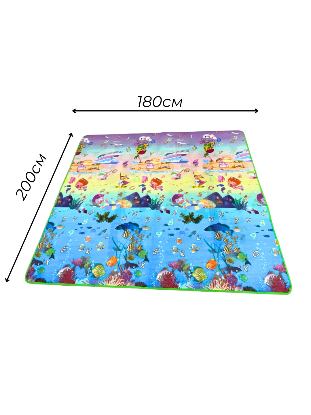 Двусторонний развивающий коврик для детей 200×180 см Алфавит и животные, EPE хлопок — фото 1