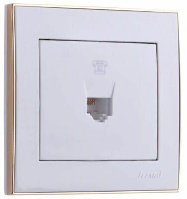 Розетка RAIN телефонная евро белая с боковой вставкой золото | код 703-0226-137 | Lezard (1 шт.)