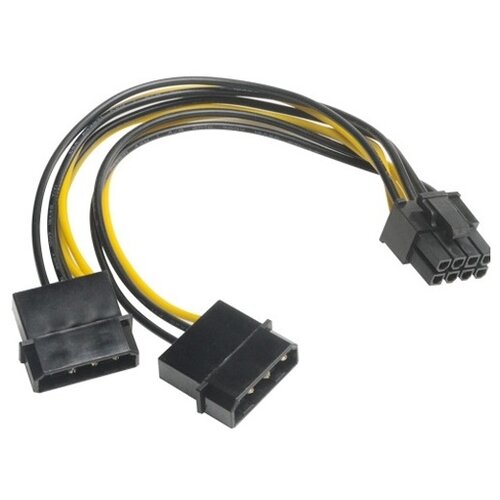 Разъем Akasa AK-CBPW20-15, 0.15 м, черно-желтый кабель akasa converts 2 x 4pin molex to 6 2pin pcie 15см ak cbpw20 15