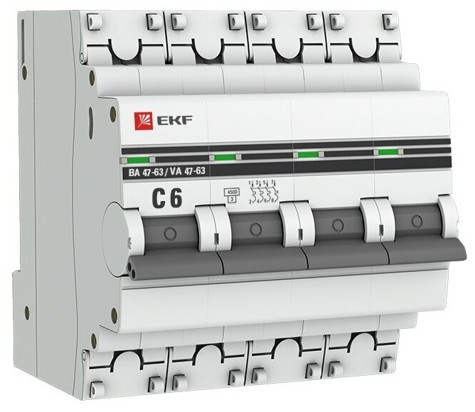 Автоматический выключатель 4P 6А (C) 4,5kA ВА 47-63 EKF PROxima