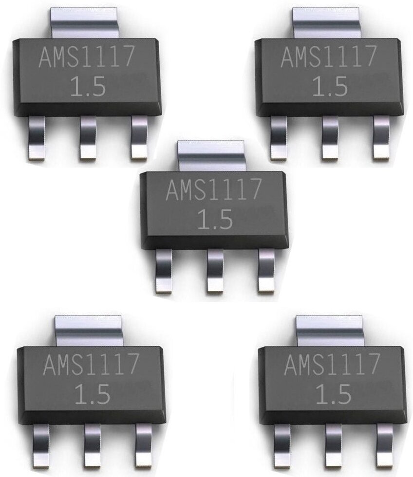 Линейный стабилизатор AMS1117 1.5В 800 мА IC SOT-223 с малым падением напряжения (5 шт.) (Черный)