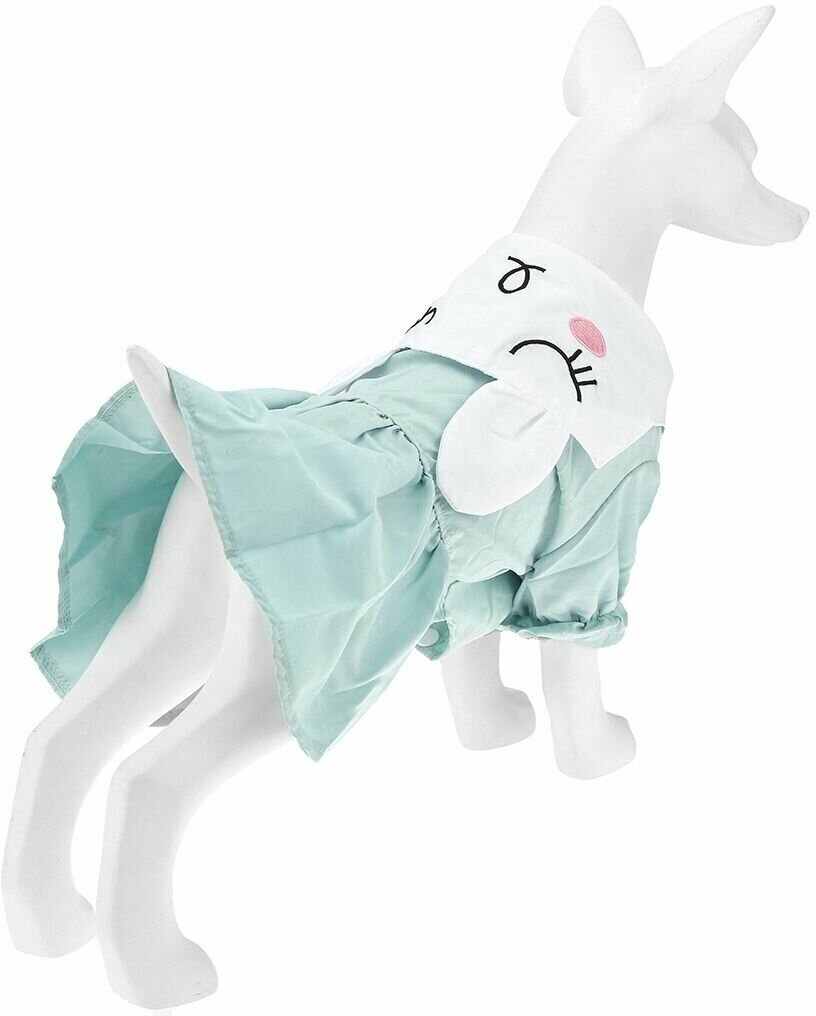 "Пэт тойс (Pet toys)" Одежда для собаки "Платье" "Зайка" с принтом, с вышивкой, на кнопках р-р L, цвет-мятный, 100% полиэстер - фотография № 3