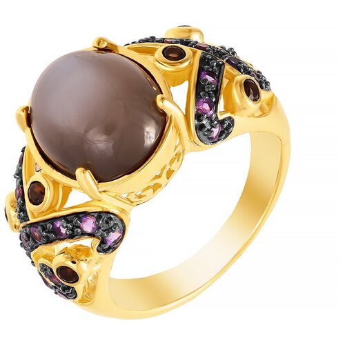 фото Element47 кольцо из серебра 925 пробы с лунным камнем (адулярами), раухтопазами и аметистами r-05246-88-s04_ko_am_lk_sq_yg, размер 17