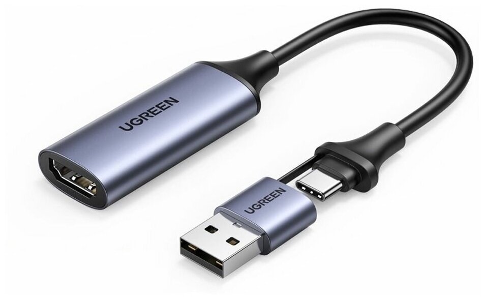 Конвертор сигнала Ugreen CM489 (40189) Video Capture Card Single HDMI-вход выход Type-C или USB серый
