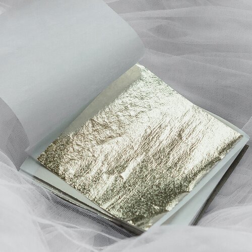 Поталь супер глянцевая зеркальная полимерная Серебро лунное №9, пачка 100 листов, 80х85 мм, 23KARAT