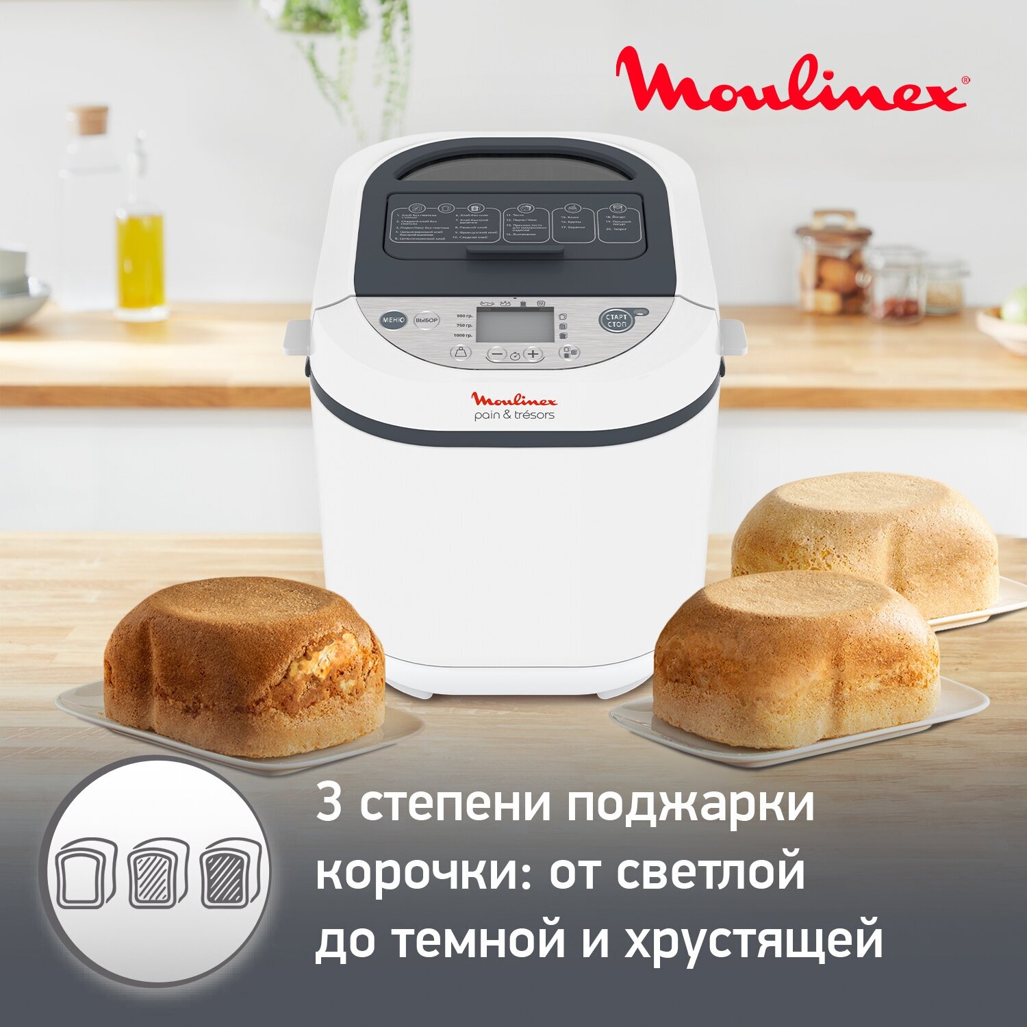 Хлебопечка Moulinex OW250132 Pain & Tresors, белый