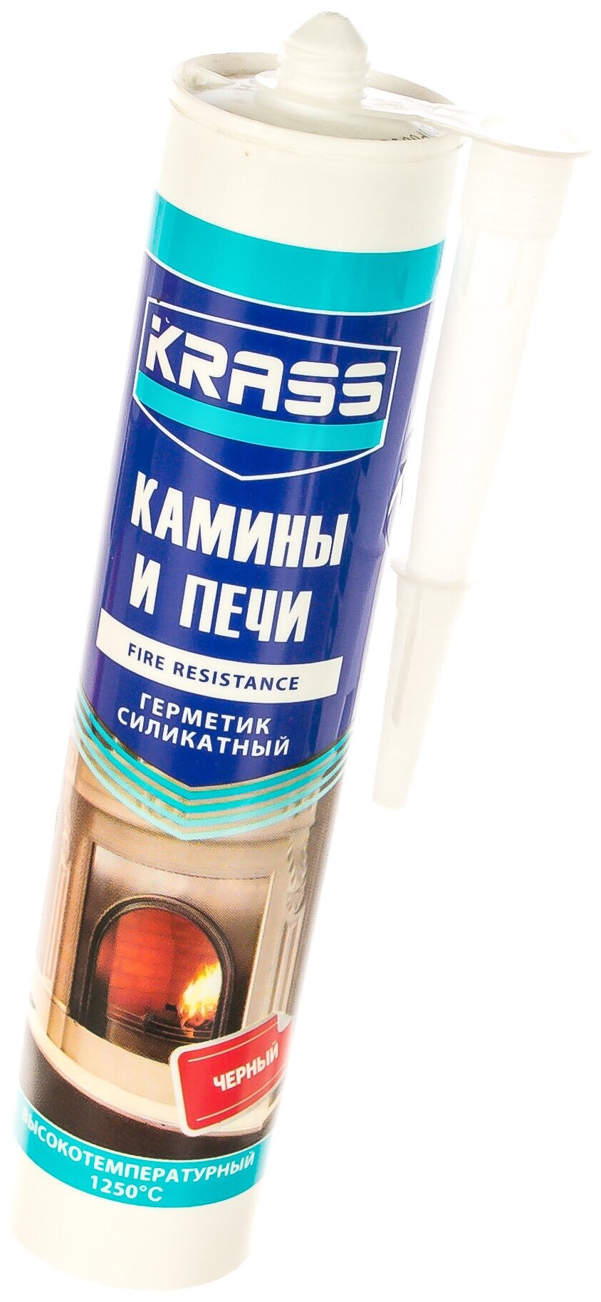 фото Герметик для каминов и печей 1250С KRASS силикатный Черный 300мл