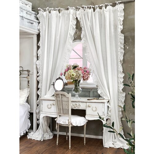 Шторы белые, хлопок, с рюшами и оборками 