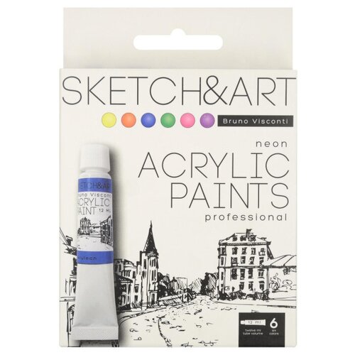 краски акриловые sketch Краски акриловые SKETCH&ART неоновые 6цв x 12мл в коробке-пенале 70-0064