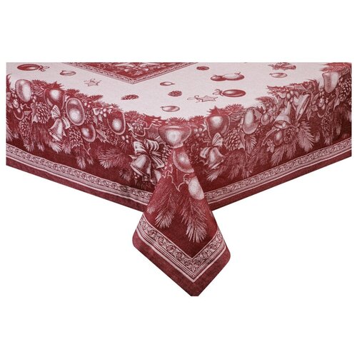 Скатерть жаккардовая Яковлевский жаккард Новогодние игрушки 150х220 см, хлопок, бордовый
