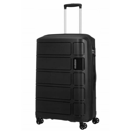 Чемодан American Tourister, полипропилен, водонепроницаемый, ребра жесткости, черный