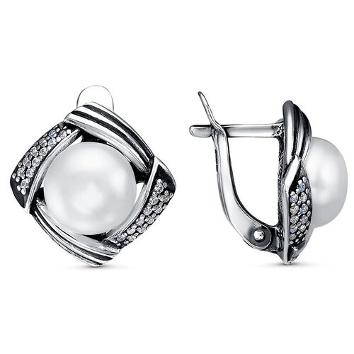 Серьги Красная Пресня, серебро, 925 проба, оксидирование, жемчуг культивированный, жемчуг