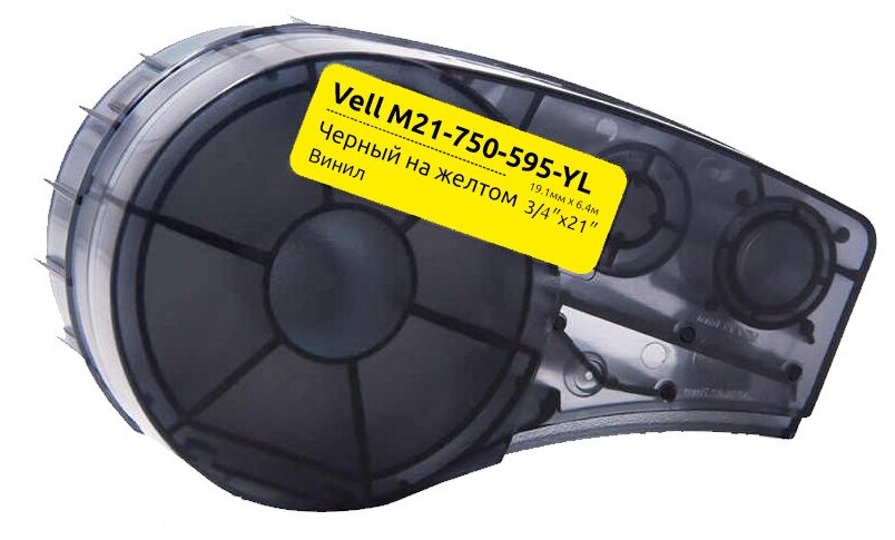 Картридж Vell M21-750-595-YL (19.1 мм / 6.4 м, винил, черный на желтом, VL142811)