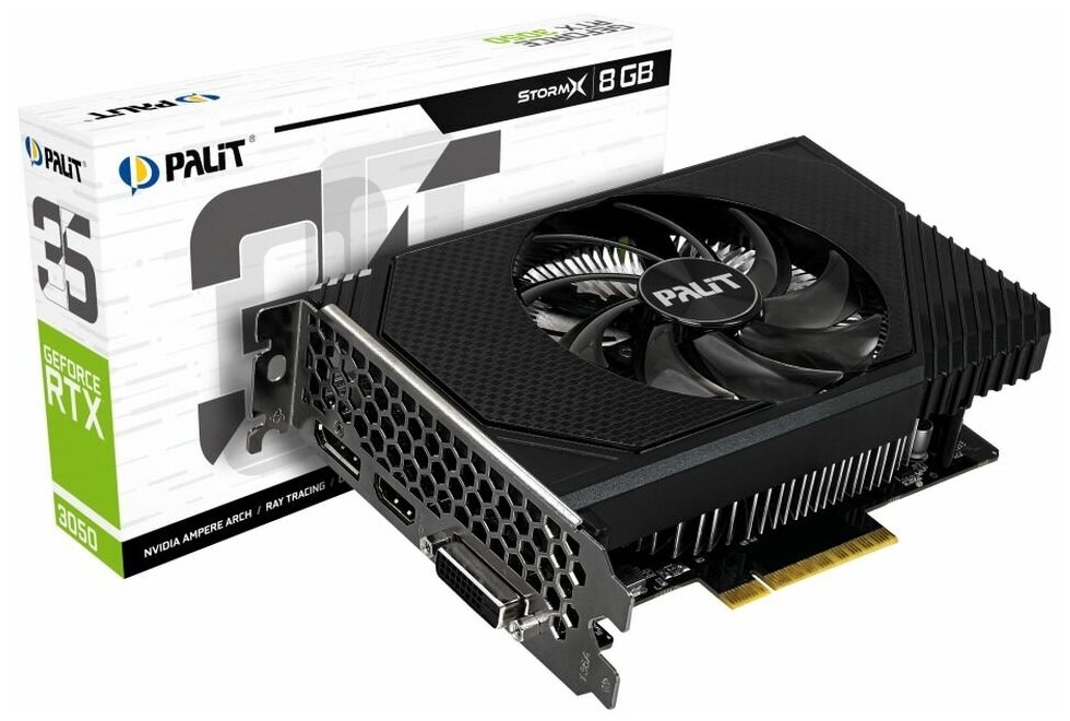 Видеокарта Palit RTX3050 STORMX 8GB (NE63050018P1-1070F) GDDR6 128bit DVI HDMI DP GDDR6 128bit DVI HDMI DP