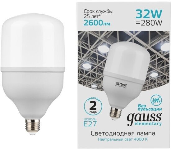 Светодиодная лампа Gauss Elementary LED T100 E27 32W 2700lm 180-240V 6500K