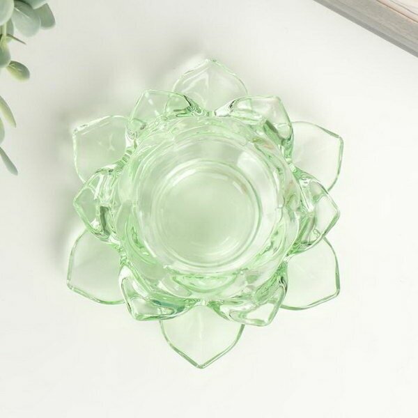 Подсвечник стекло на 1 свечу "Лотос" зелёный 5,5х12х12 см - фотография № 4