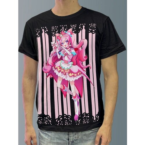 фото Футболка мужская черная из хлопка с dtf рисунком аниме delicious party pretty cureti - 911 будь на стиле