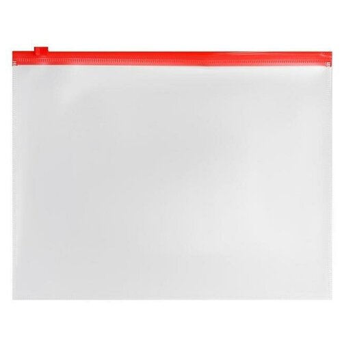 Папка-конверт на ZIP-молнии A5, 150 мкм, , прозрачная, красная молния 12 шт.