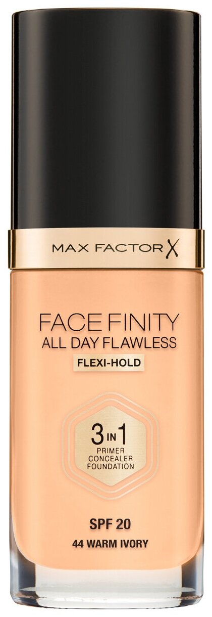 Max Factor Тональная эмульсия Facefinity All Day Flawless 3-in-1, SPF 20, 30 мл, оттенок: 44 Warm Ivory