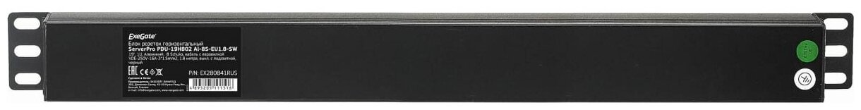 Exegate EX280841RUS Блок розеток ExeGate ServerPro PDU-19H802 Al-8S-EU1.8-SW, 19",1U,алюм, 8Schuko, евровилка, 1.8м - фото №2