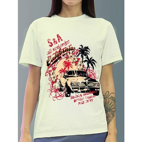 фото Футболка женская белая молочный оттенок из хлопка с dtf принтом california - 463 будь на стиле