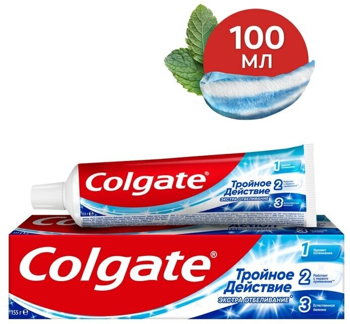 Зубная паста Colgate Тройное действие Экстра отбеливание для восстановления естественной белизны зубов 100мл