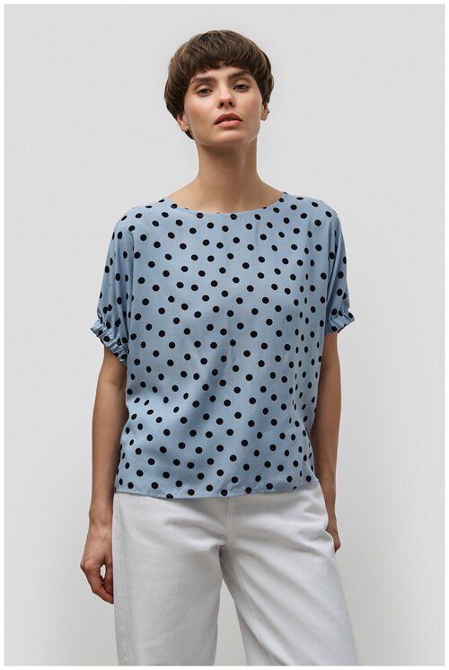 Блуза  Baon, повседневный стиль, прямой силуэт, короткий рукав, манжеты, размер 42, голубой