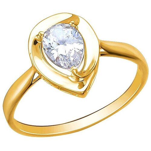 фото Эстет кольцо капля с 1 фианитом из жёлтого золота 01к1312765, размер 16.5
