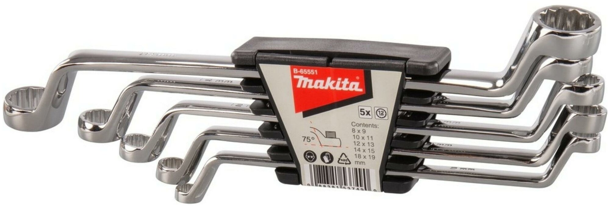 Набор накидных ключей 5 шт. MAKITA (8x9 10x11 12x13 14x15 18x19мм). B-65551