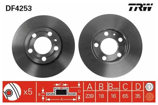 Диск тормозной передний для skoda fabia, vw polo 1.0-1.4/1.9tdi 99 Trw DF4253