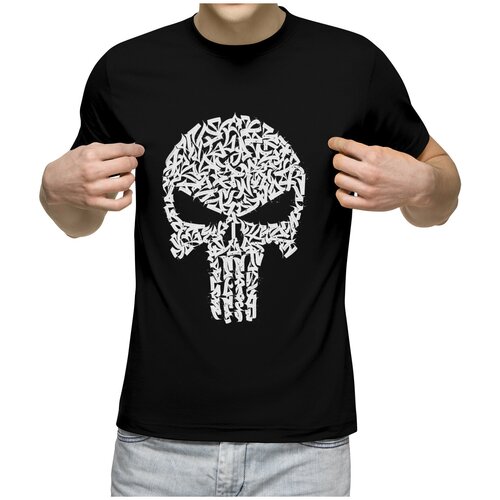 фото Мужская футболка «каллиграфия череп» (xl, темно-синий) us basic