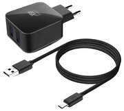BORASCO Сетевое зарядное устройство BoraSCO 2 USB 2.1A + кабель USB-C Черный