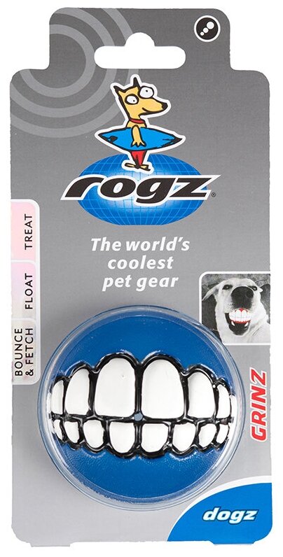 Rogz Мяч с принтом зубы и отверстием для лакомств GRINZ малый синий (GRINZ BALL SMALL) GR01B | GRINZ BALL 0,05 кг 47522.син - фотография № 7