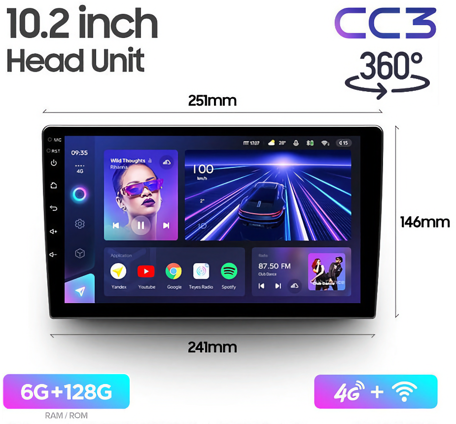 Магнитола Teyes CC3 6/128 2k-DISPLAY 360° 10" (без рамки)