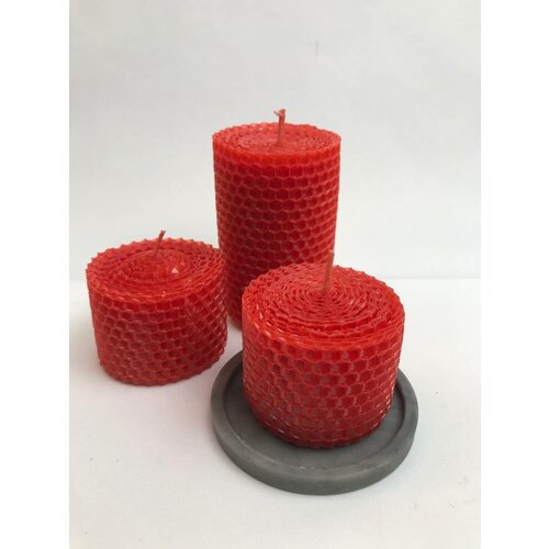 Набор свечей Из вощины Уют, 3 штук, красный, 9 х 5,5 см, 4,5 х 5,5 см свечи из вощины с рунами отжиг негатива